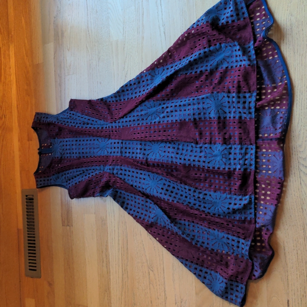 Anthropologie navy and burgundy lace dress